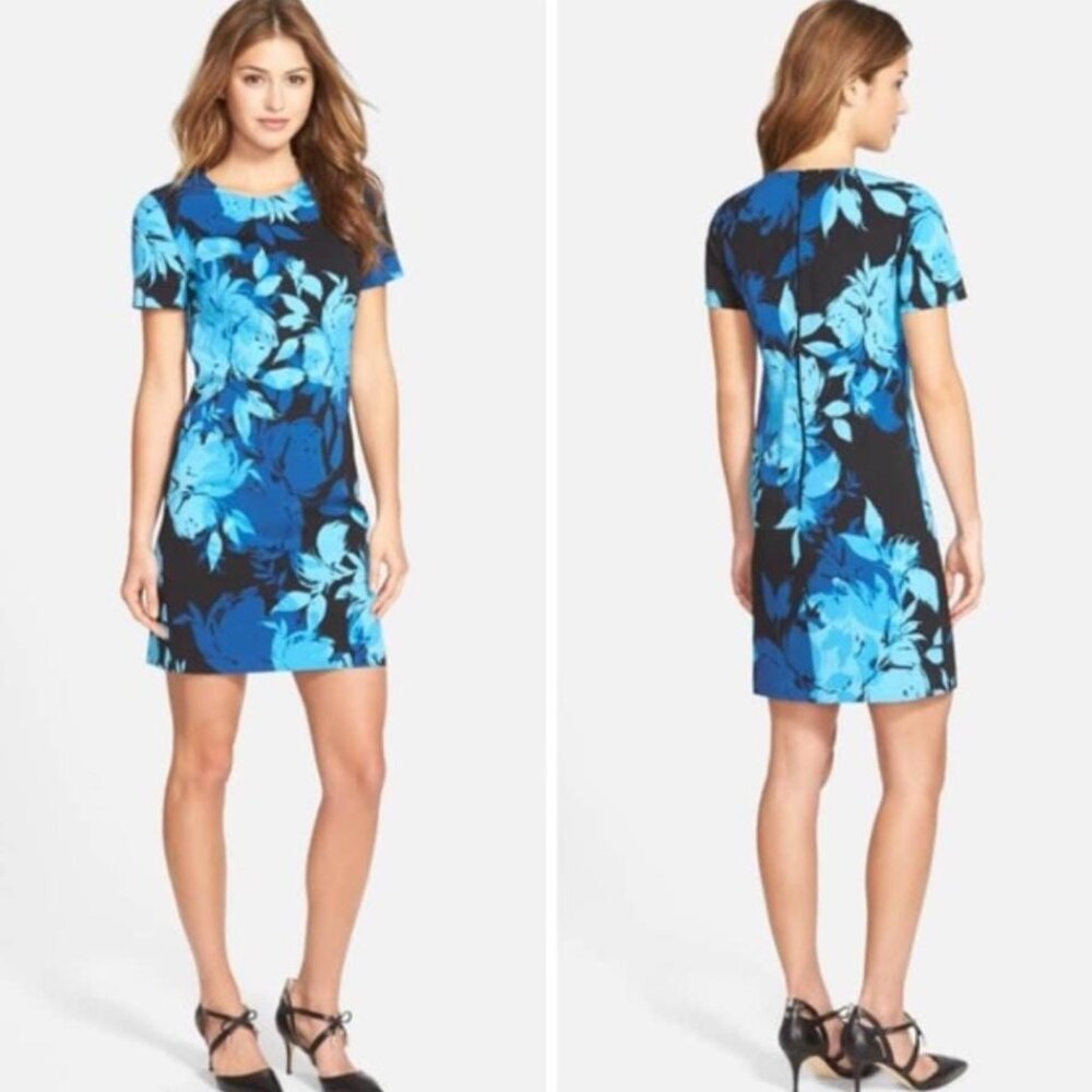 Trina Turk 2 Black Blue Abstract Floral Shift Dress
